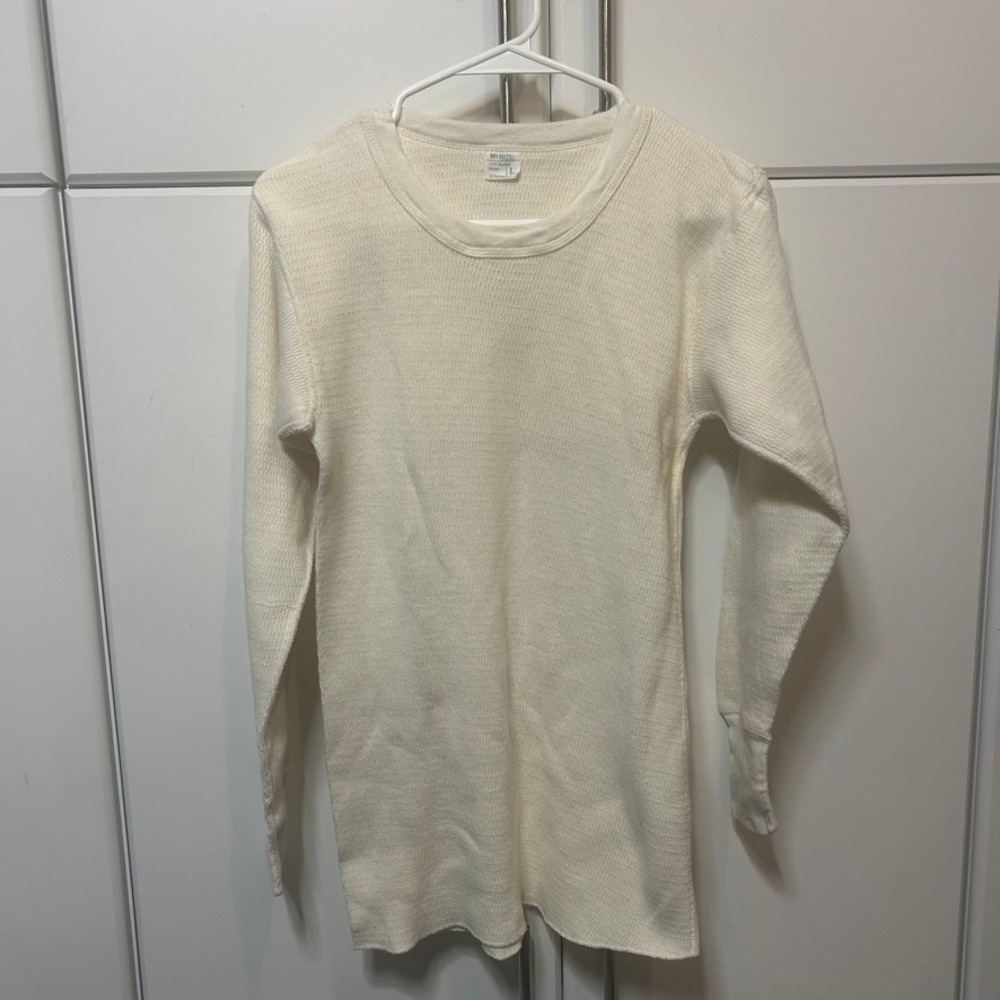 Vintage JCPenney Thermal Shirt Mens Large Off White Combed Cotton Waffle Knit L